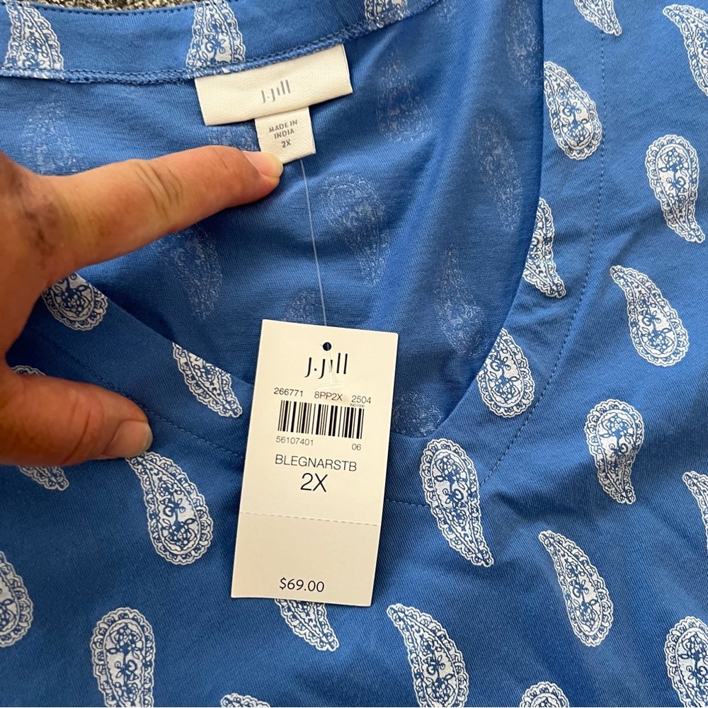 J. Jill Light Blue Paisley V-Neck Blouse - Picture 7 of 11